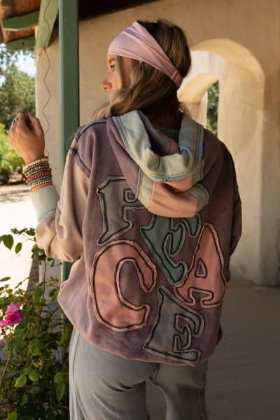 back view of the Peace Out Boho Hoodie in Blue from Three Bird Nest