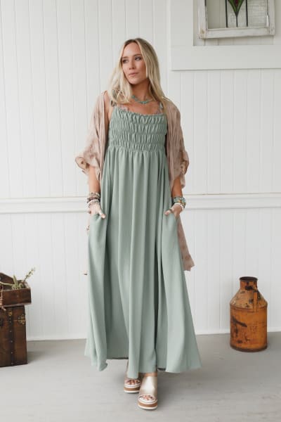 The Nest Bohemian Grace Maxi Dress in Sage from Three Bird Nest