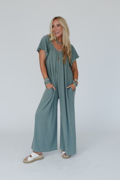 The Nest Calista Jumpsuit in Sage from Three Bird Nest