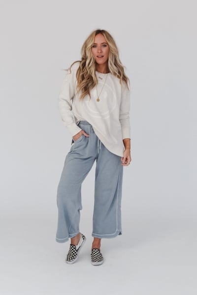 So Comfy Wide Leg Pant Cropped Length in Faded Blue from Three Bird Nest