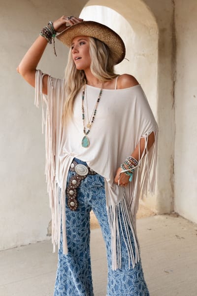 The Nest Showstopper Fringe Top in Oat from 3BN