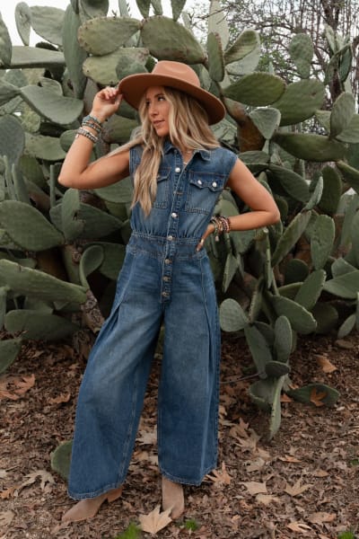 All Star Denim Jumpsuit in Medium Wash from Three Bird Nest