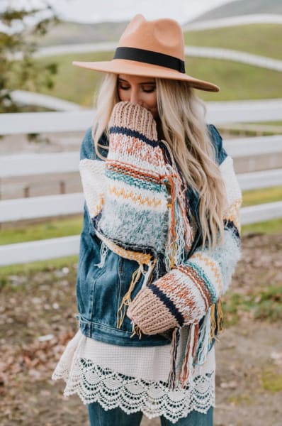 Sukie Sweater Denim Jacket - Blue  - Three Bird Nest