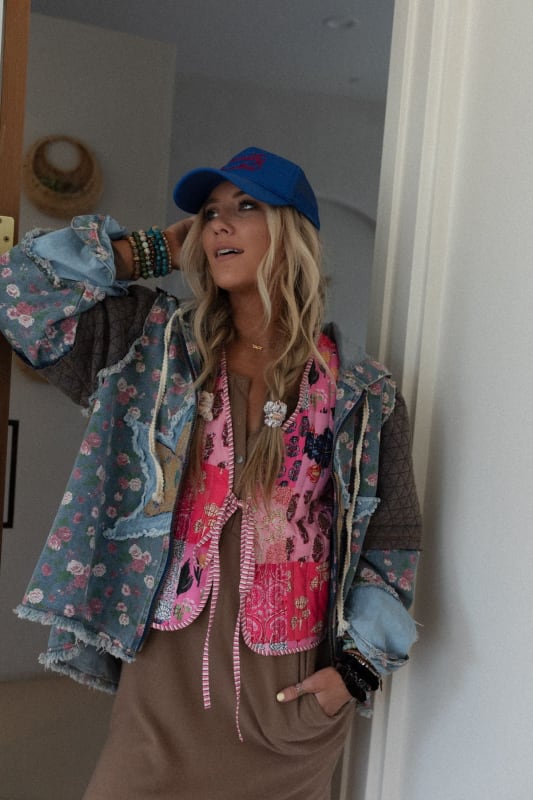 Starlit Petals Hoodie Denim Boho Jacket from Three Bird Nest