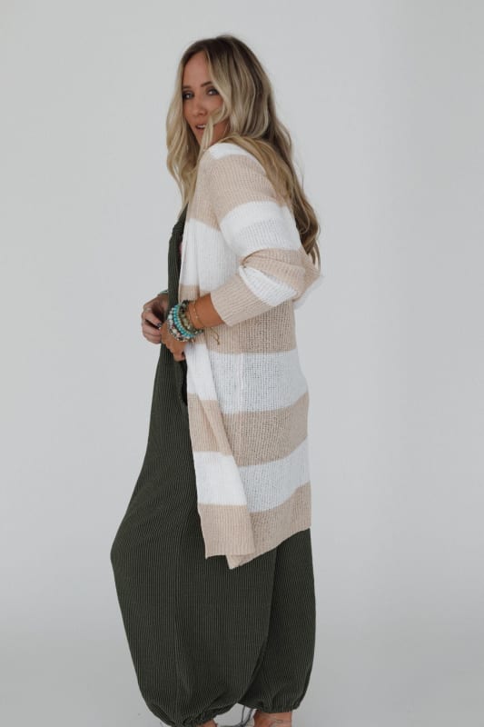 Maisie Striped Hoodie Cardigan in Beige from 3BN