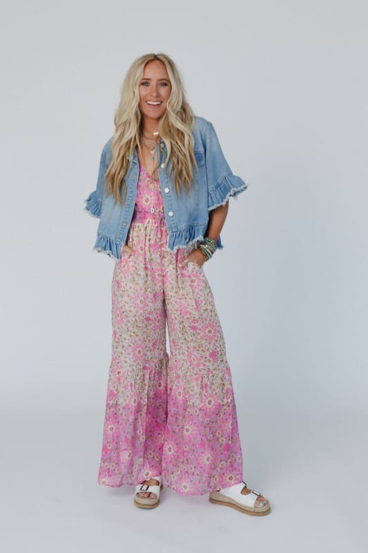 Scottie Ruffle Denim Jacket in Light Denim from Three Bird Nest
