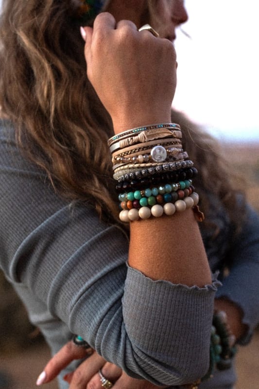 stacked bracelet set from the Festival Goddess 3 Piece Accessory Bundle in Natural from 3BN