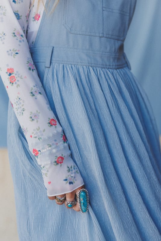 closeup of gathered skirt from Country Dreams 2 Piece Bundle in Blue from Three Bird Nest