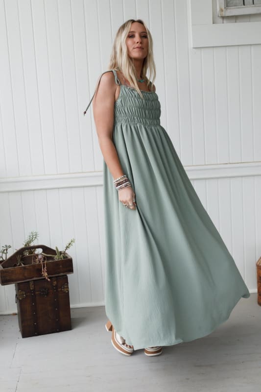 The Nest Bohemian Grace Maxi Dress in Sage from Three Bird Nest