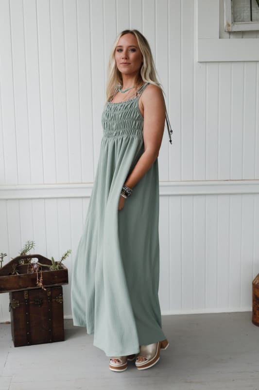 The Nest Bohemian Grace Maxi Dress in Sage from Three Bird Nest