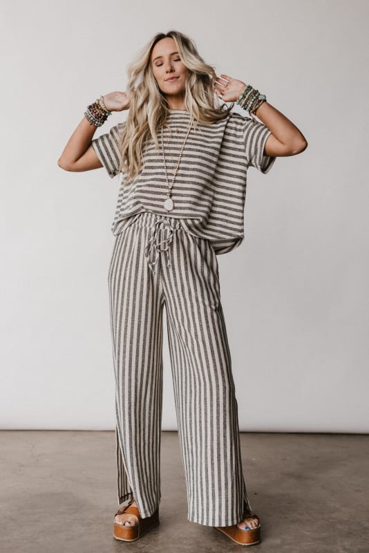 The Nest Ibiza Breeze Striped Top in Taupe Black from Three Bird Nest
