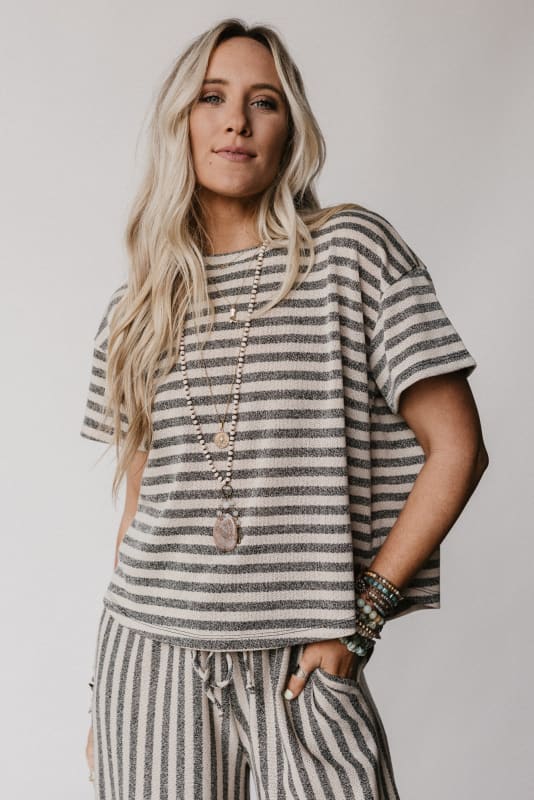The Nest Ibiza Breeze Striped Top in Taupe Black from Three Bird Nest