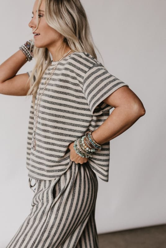 The Nest Ibiza Breeze Striped Top in Taupe Black from Three Bird Nest