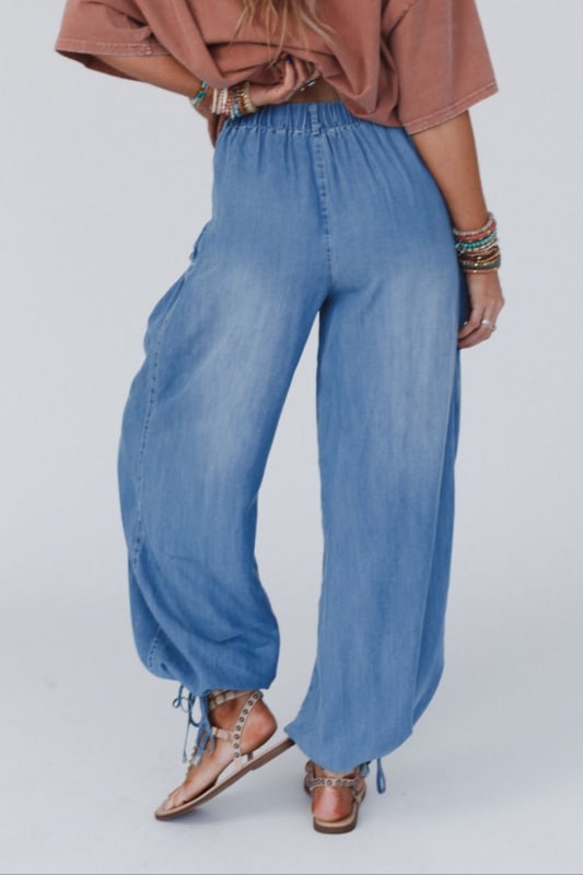 back view of East Bay Loose Fit Cargo Jeans in Denim from Three Bird Nest