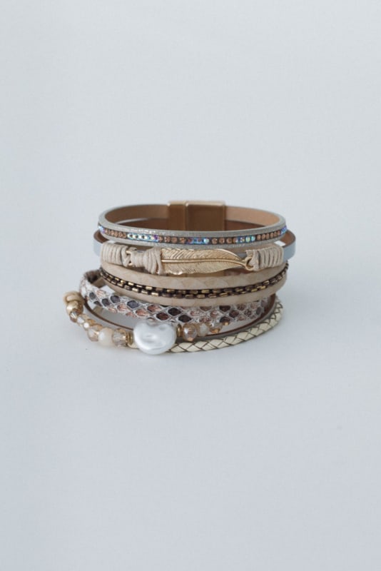 stacked bracelet set from the Festival Goddess 3 Piece Accessory Bundle in Natural from 3BN