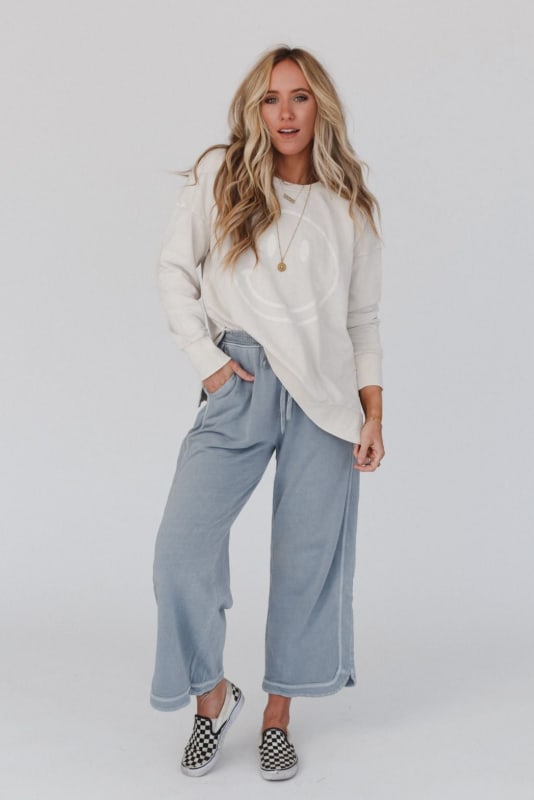 So Comfy Wide Leg Pant Cropped Length in Faded Blue from Three Bird Nest