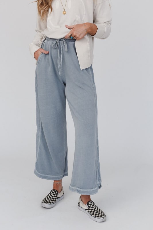 So Comfy Wide Leg Pant Cropped Length in Faded Blue from Three Bird Nest
