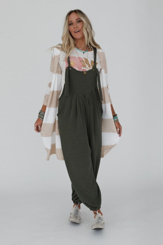 Maisie Striped Hoodie Cardigan in Beige from 3BN