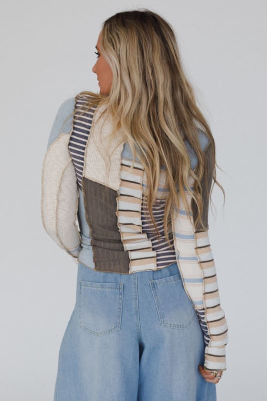 back view of Eclectic Stripes Boho Top in Taupe from Three Bird Nest