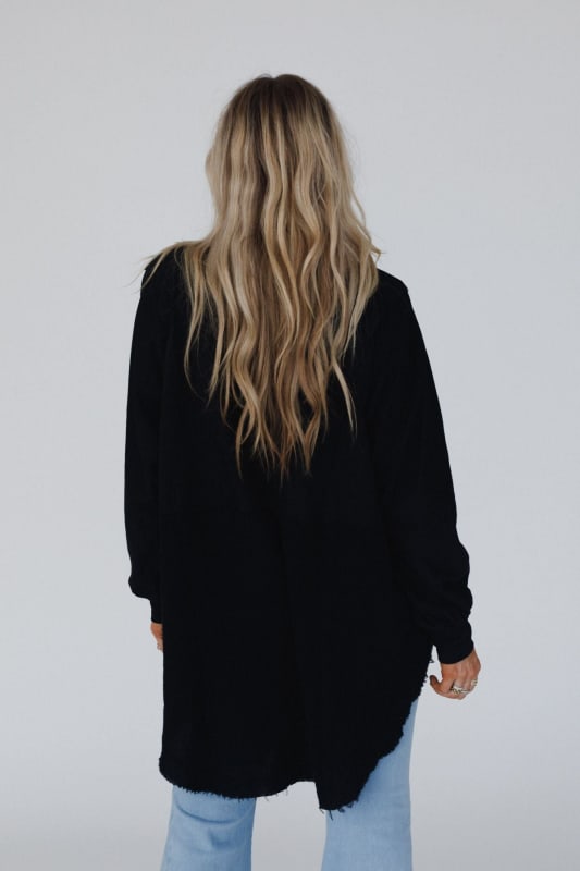 back view of The Nest Nothing Better Contrast Top in Black from Three Bird Nest