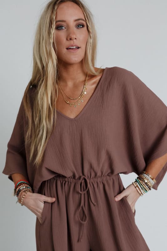 The Nest New Love Relaxed Drawstring Jumpsuit in Mocha from Three Bird Nest