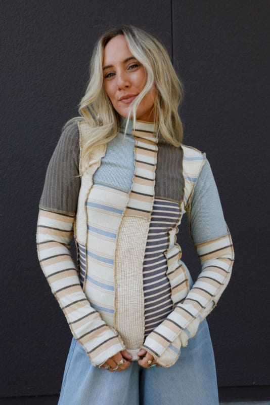 Eclectic Stripes Boho Top in Taupe from Three Bird Nest