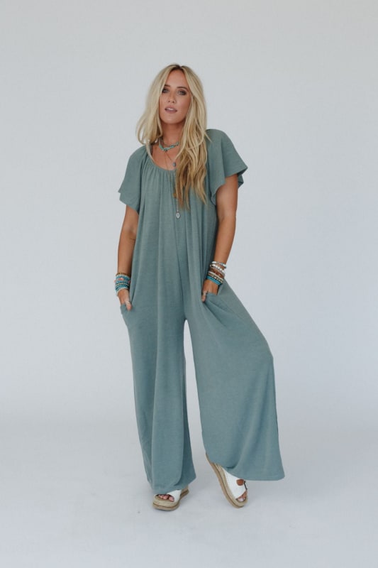 The Nest Calista Jumpsuit in Sage from Three Bird Nest