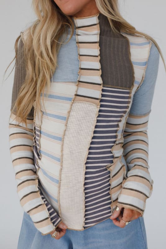 Eclectic Stripes Boho Top in Taupe from Three Bird Nest