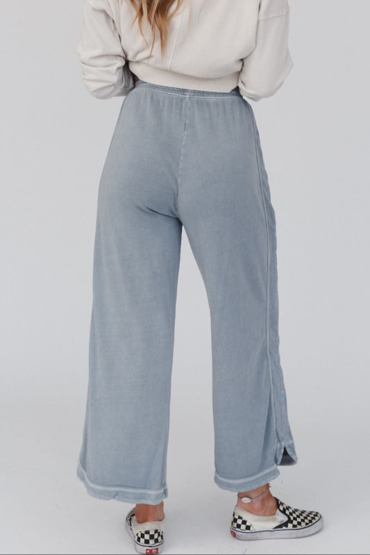 back view of So Comfy Wide Leg Pant Cropped Length in Faded Blue from Three Bird Nest