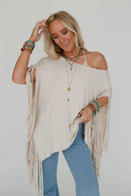 The Nest Showstopper Fringe Top in Oat from 3BN