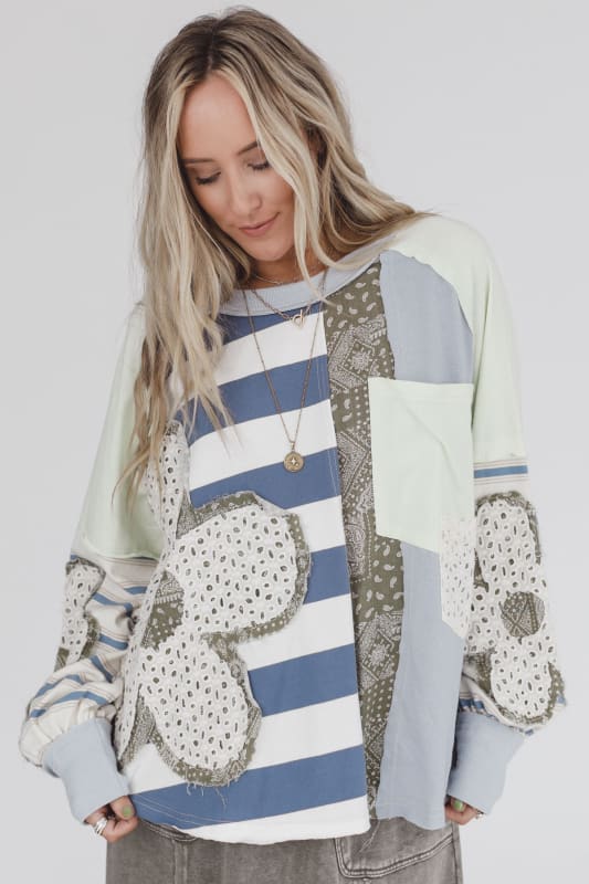 Daisy Darling Patchwork Boho Top in Blue from Three Bird Nest