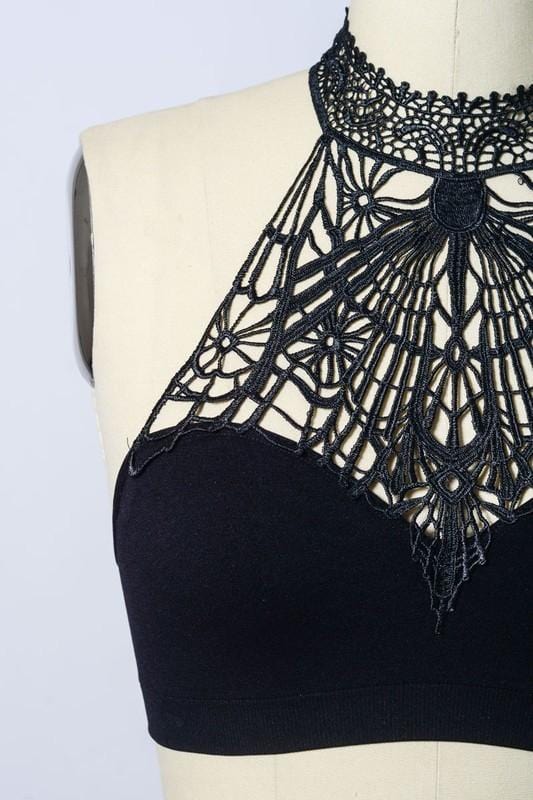 Baroque High Neck Bralette - Black - Three Bird Nest