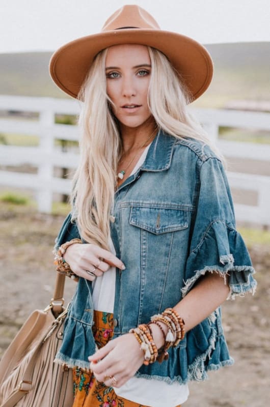 Scottie Ruffle Denim Jacket - Blue - Three Bird Nest