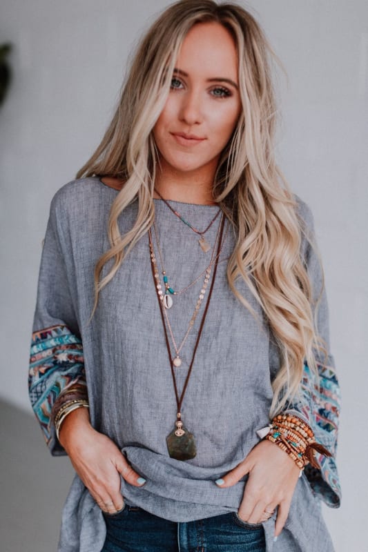 Fallon Embroidered Sleeve Kimono - Charcoal - Three Bird Nest