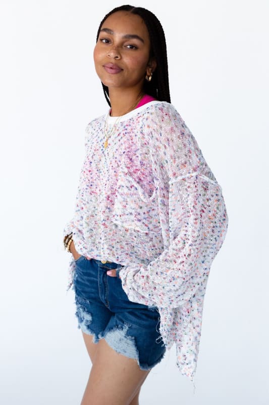 Speckled Beauty Pullover Sweater - White | Sweaters - Three Bird Nest