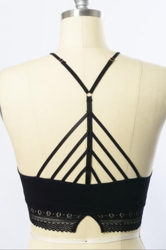 Light Of The Moon Crochet Trim Bralette - Black - Three Bird Nest