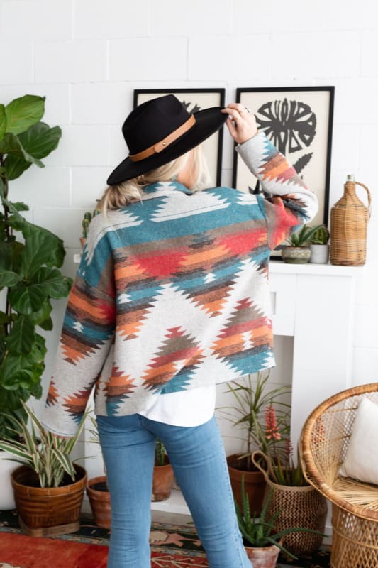 Anika Mixed Pattern Jacket - Teal | Jackets - Three Bird Nest