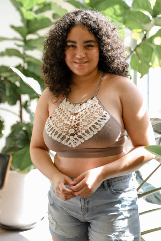 Crochet High Neck Bralette - Mocha | CORE - Three Bird Nest