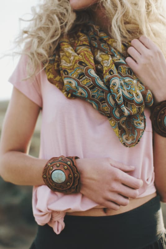 Aegean Boho Leather Cuff Bracelet - Turquoise - Three Bird Nest