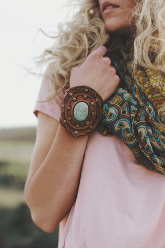 Aegean Boho Leather Cuff Bracelet - Turquoise - Three Bird Nest