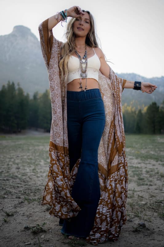 Paisley Tapestry Free Flow Duster Kimono - Brown | Kimonos - Three Bird Nest