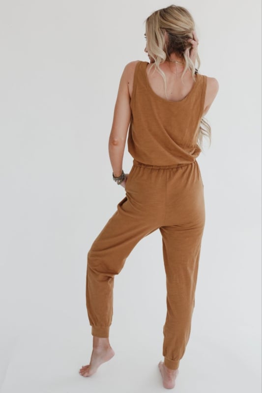 3BN Set to Go Textured Jumpsuit And Cardigan Set - Camel | Dresses - Three Bird Nest