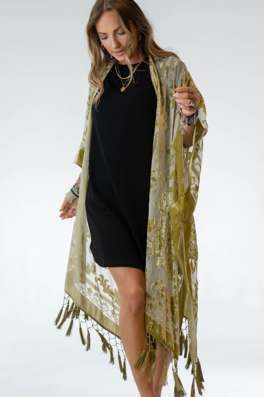 Crushin' On You Velvet Kimono - Olive | Kimonos - Three Bird Nest