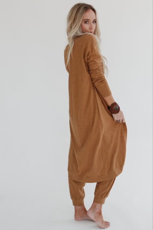 3BN Set to Go Textured Jumpsuit And Cardigan Set - Camel | Dresses - Three Bird Nest