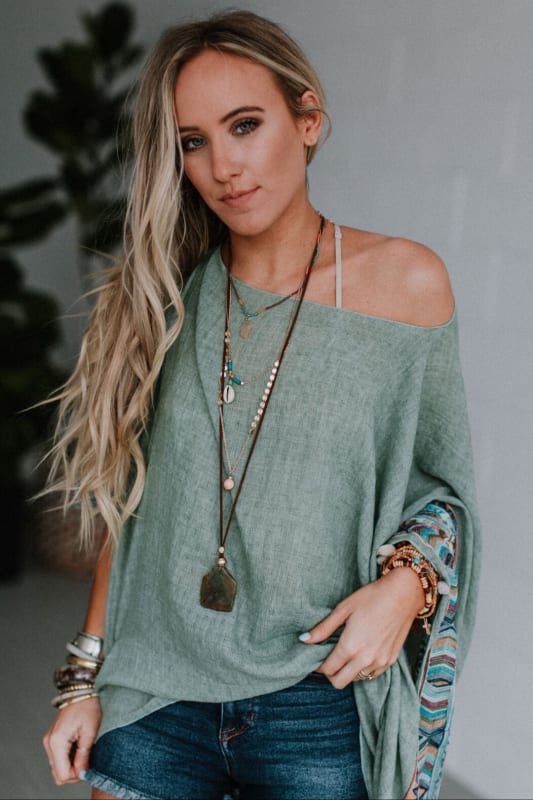 Fallon Embroidered Sleeve Kimono - Sage - Three Bird Nest