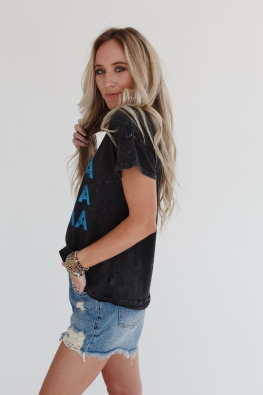 Thunder Mama Vintage Graphic Tee - Charcoal | Tops - Three Bird Nest
