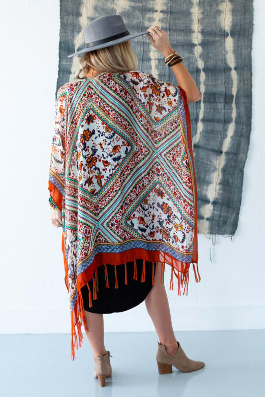 Riviera Border Print Kimono - Rust | Kimonos - Three Bird Nest