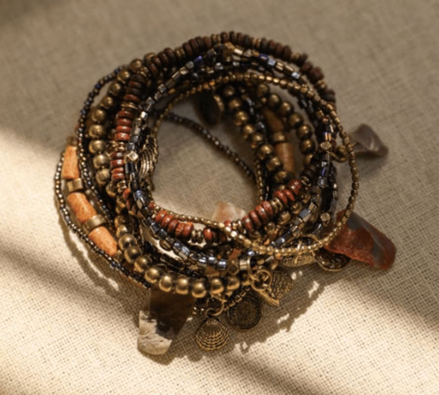 Alyda Boho Stone and Bead Bracelet Set - Brown - Three Bird Nest