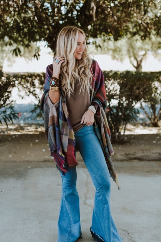 Cozy Plaid Pocket Ruana Wrap - Fuchsia - Three Bird Nest