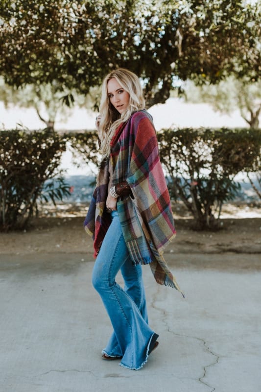 Cozy Plaid Pocket Ruana Wrap - Fuchsia - Three Bird Nest